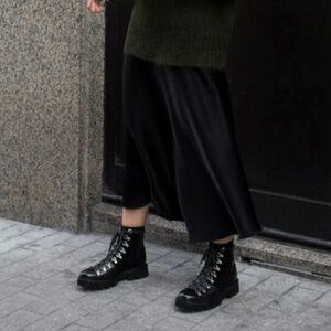 Grenson Nanette Black Shearling Leather Boots